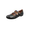 Sapatos Mary Jane Dupla Face em Pele de Ovelha Texturizada Estilo College 2025 Primavera Planos Bico Redondo Couro Integral Camada Única para Mulheres