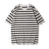 T3313 Camiseta masculina de verão plus size, nova, listrada, gola redonda, estilo japonês, solta, versátil, algodão 260g, manga curta
