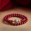 Pulseira Natural de Cinábrio com Círculos Duplos, Pedra do Sol Empilhada, Lótus Calmante, Pulseira de Areia Dourada Roxa, Pulseira de Cinábrio Lótus de Presente