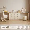 Penteadeira em L de Cor Creme de Luxo Leve, Mesa de Toucador para Quarto com Sensação de Alto Padrão, Cômoda e Armário de Armazenamento Integrados, Mesa de Maquiagem de Cabeceira