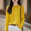 Novedad Primavera/Verano 2026 Tejido de Punto Premium para Mujer de Seda y Lana Cuello Redondo Manga Larga Borde Enrollado Color Sólido Camiseta Básica
