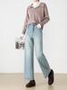 Jeans Cropped Rectos con Forro de Felpa para Mujer, de Cintura Alta, Adelgazantes, Pantalones de Pierna Ancha Azul Claro, Pantalones Cálidos de Otoño e Invierno para Mujer, En Stock