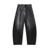 Novos jeans pretos de outono com barra curva para homens, corte solto, vibe high street americana, calças largas cool e casuais, estilosas