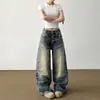 Pantalones vaqueros de estilo americano de marca moderna cleanfit desgastados con botones para hombre y mujer, pantalones rectos holgados de pierna ancha, geniales y vintage