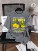 Estilo Lavável Transfronteiriço Estampa de Limão Fresco Algodão Puro Camiseta Lavada Feminina Manga Curta Gola Redonda Manga Curta