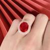 Temperamento Aberto 10 quilates Imitação Rupia Lai Turmalina Vermelha Anel Banhado a Ouro Rosa 18K Grupo Diamante Completo Anel de Diamantes de Zircônia