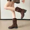 ¡Versión de Cuero Suave! Botines Arrugados de Estilo Occidental para Mujer Botas de Tacón Apilado Estilo Británico Retro Aumento de Altura Interior para Personas Bajitas Botines Tobilleros Martin