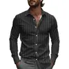 Camisas de Negocios para Hombre Transfronterizas con Patrones de Cuadros Rayados, Camisas de Manga Larga para Hombre, Tops de Primavera de Cuello con Botones