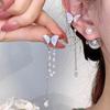 Pendientes sin orejas con borlas de diamantes de imitación y perlas de dulce niña, con clip de hueso de oreja de mariposa, súper pendientes de moda de hada