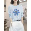 Camiseta de manga larga para mujer de principios de otoño con algodón de copo de nieve, cuello redondo, nuevo top blanco versátil de moda 2026