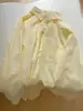 ¡Altamente Recomendado! Queso de Sal Marina ~ Camisa de Algodón Puro de Manga Larga Color Amarillo Crema para Mujer, Estilo Coreano Holgada Nicho Versátil