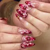 Diseño desmontable de uñas postizas con forma de almendra francesa 3D de flor de perla y cuentas de acero