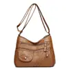 Bolso Bandolera Mujer 2026 Nuevo Estilo Moda Bolso de Cuero Lavado Bolso de Madre Gran Capacidad Múltiples Compartimentos Bolso de Cuero Suave PU para Persona de Mediana Edad