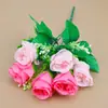 Flor Artificial Botão de Rosa Buquê Flor Falsa Flor de Plástico Flor de Tecido Flor Colorida Rosa Pêssego Sala de Estar Decoração de Mesa Flor