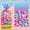 Bolsa de regalo para fiesta de cumpleaños con diseño de sirena rosa y escamas de pez, de celofán OPP, para dulces.