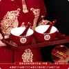 Juego de Cuenco y Palillos de Boda, Dote, Taza de Té, Par Festivo Rojo de Cuencos, Cuencos de Boda, Suministros de Boda
