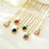 Collar Cuadrado de Diamante Multicolor Ultra Brillante Transfronterizo para Mujer, Circonia Multicolor, Cadena Versátil Elegante de Clavícula de Moda de Alta Gama Venta al por Mayor