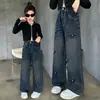 Calça Infantil 2025 Primavera e Outono Nova Calça Reta Solta Jeans Infantil Estiloso Calça Wide-Leg Tendência