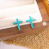 Exquisitos Pendientes de Turquesa de Trébol de Cuatro Hojas, Elegantes y de Alta Gama Pendientes Geométricos de Cristal Azul, Pendientes Simples y Personalizados para Mujer