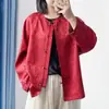 Camisa de Lã de Seda Estilo Chinês Nova Reversível para Mulheres, Gola Redonda, Cardigã Elegante, Blusa de Seda de Amora de Manga Longa, Versátil