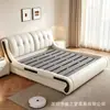 Cama branca de luxo leve estilo italiano com cabeceira curva, cama de casal de madeira maciça de grande capacidade para armazenamento para uso doméstico