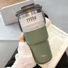 Taza de café de acero inoxidable, taza térmica, taza grande con popote, vaso de agua de aspecto elegante para niñas, vaso para hielo que mantiene el frío para hombres