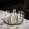 Juego de Copas de Cristal para Licores de Lujo Ligero con Decantador de Borde Dorado, Vasos de Chupito de Estilo Sencillo, Copas en Forma de Bala y Copas para Licores