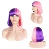 Peluca de cosplay anime para mujer, cruzada europea y americana, color morado doble rosa, para actuación, Yiwu fábrica en stock al por mayor