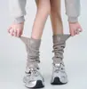Meias Lolita com laço bordado, cano alto fofo, para outono e inverno, aquecedor de perna, meias de tricô japonesas y2k, aquecedor de perna