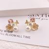 Pendientes de mariposa con camelia francesa, aguja de plata S925, pendientes de moda sencillos y avanzados, pendientes versátiles con perlas de cristal.