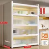Estantería de almacenamiento de cocina independiente, gabinete de almacenamiento funcional de varias capas para montaje en pared con una encimera de losa de roca para cortar y servir alimentos