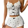Novo Produto Amazon Aliexpress 2024: Conjunto de Pijama Camisola com Estampa de Coração Color-Blocking para Relaxar, Fenda Frontal