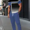 Transfronteiriço 2025 Novo Temu Moda Casual Europeia e Americana Estampa Gradiente de Letras Terno de Calça Camiseta de Manga Curta Masculina