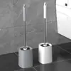 Cepillo para inodoro para uso doméstico, cepillo de limpieza para baño, sin rincones muertos, con base, juego de mango largo, cepillo de limpieza de plástico