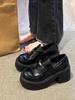 Preto Francês Retro Fundo Grosso Salto Grosso Sapatos Pequenos De Couro Feminino 2025 Novos Sapatos Slip-on Estilo Britânico Lefu