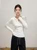 Camiseta Casual de Manga Larga con Capucha y Cordón para Mujer, Primavera/Otoño, Cuello en V con Media Botonadura, Corte Ajustado, Estilo para Viajar al Trabajo, Top Básico para Capa Interior