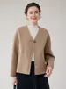 Abrigo cruzado de terciopelo esmerilado marrón grisáceo, estilo vintage, corte holgado, con solapas, nuevo abrigo de lana para otoño/invierno europeo y americano, 100% lana
