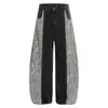 26 Jeans Vintage Lavados con Parches de Estampado de Leopardo Original Estilo Americano Unisex Estilo Old Money Sueltos de Pierna Ancha Curvos Largos