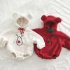 Traje de Navidad Año Nuevo Osito Bebé Lindo con Capucha Forrado de Polar Otoño Invierno Mameluco Traje para Gatear Ropa de Bebé Ins Nuevo