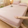 Lençol de Cama Ajustável de Algodão Lavado Personalizado Peça Única Camada Única Cobertura de Cama Tudo Incluído à Prova de Poeira Exportação Transfronteiriça Cor Pura Protetor de Colchão Cobertura de Cama
