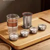 Juego de Tazas de Vidrio y Titanio Puro para el Festival de Medio Otoño con Caja de Regalo de Malla, Juego de Té Portátil para Viaje, Regalo de Negocio Souvenir para Viajes al Aire Libre