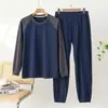 Pijama para Hombre de Dos Piezas Casual Holgado Talla Extra Forrado de Felpa Cálido Manga Larga Manga Raglán Traje Ropa para el Hogar