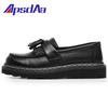 Mocasines con Flecos Transfronterizos para Mujer, Zapatos Martin de Cuero Genuino de Primera Capa con Textura para Mujer, Ligeros y Versátiles para Estudiantes