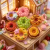 Mini dona simulada con pequeña decoración de flor, parche de resina, lindo juguete de comida, material para accesorio hecho a mano DIY