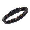 Pulseira Amazon de Couro Brilhante Preto com Contas Transfronteiriça Olho de Tigre Vulcânico Fecho Magnético Pulseira Masculina Personalizada
