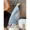 Saia Jeans que Cobre o Quadril!~Saia Jeans Evasê com Fenda Frontal para Mulheres, Novo Estilo Verão 2026, Saia Média de Cintura Alta Azul Claro