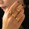 Anillo Abierto Retro Amor Hueco Fundido Europeo y Americano Acero de Titanio Chapado en Oro de 18K PVD Anillo Pop
