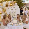 Venta Caliente Transfronteriza Blanco Leche Oro Número 16 Set de Globos Flores de Papel Bolas Niña Adulto Ceremonia Decoración de Cumpleaños Suministros