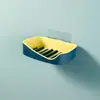 Caja de jabón para baño sin perforaciones, doble capa, con drenaje, para almacenar, para el hogar, montada en la pared, al por mayor