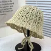 Sombrero de Sol de Paja Tejida con Cinta Park Soo-young para Niños Todo Fósforo Hueco que Muestra la Cara Pequeño de Encaje Tejido a Mano Sombrero de Pescador